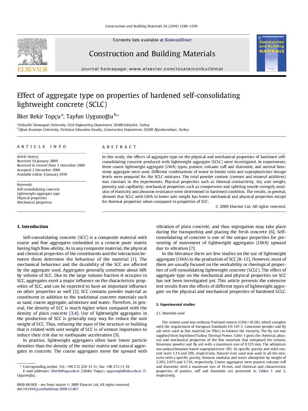 Effect of aggregate type on properties of hardened self-consolidating lightweight concrete (SCLC)