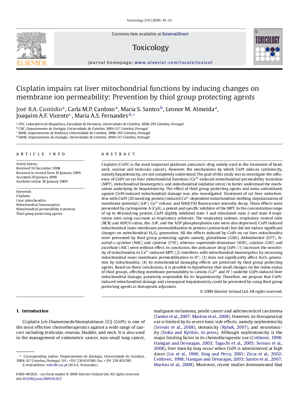 Cisplatin impairs rat liver mitochondrial functions by inducing changes on membrane ion permeability: Prevention by thiol group protecting agents