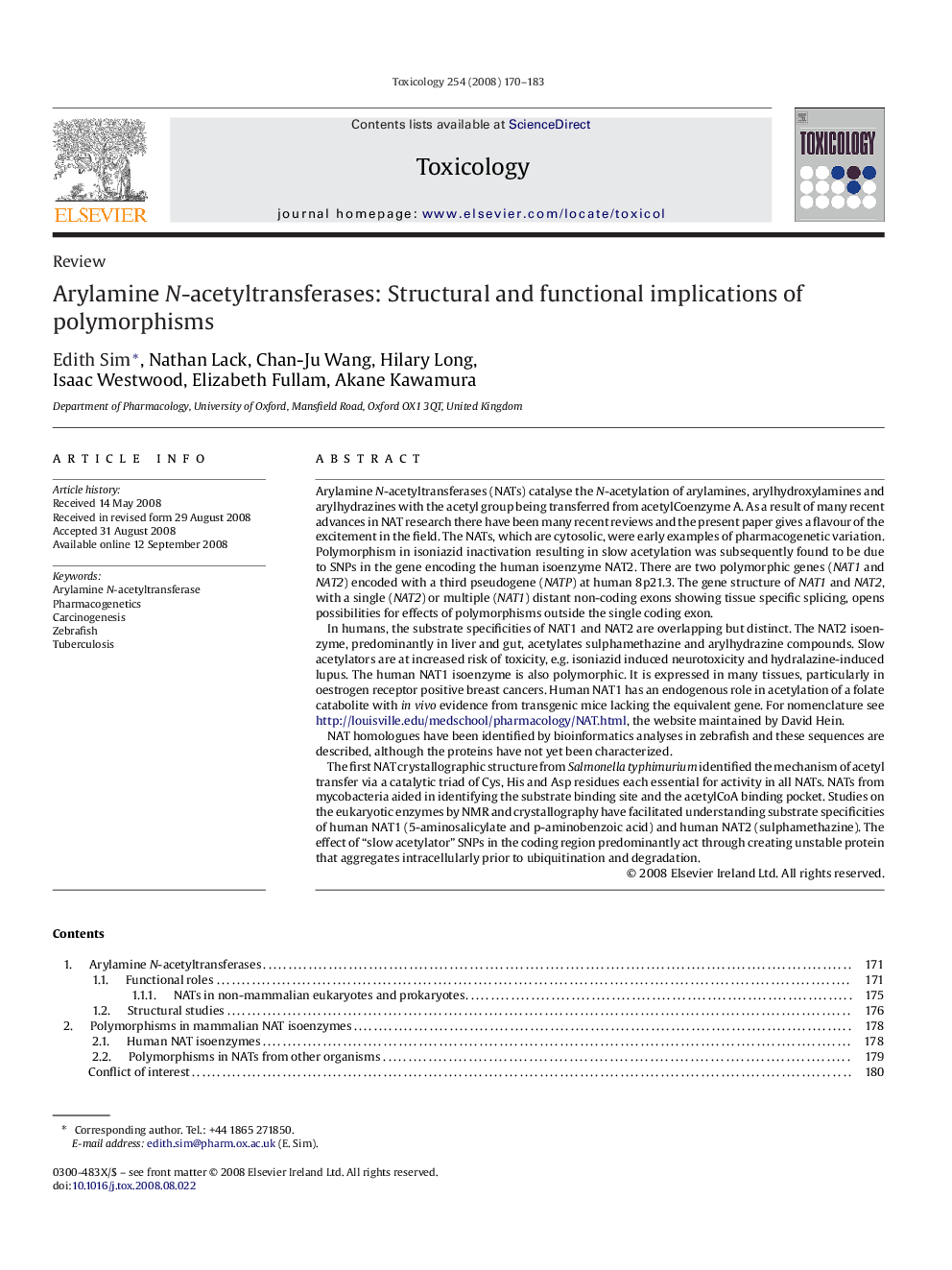 Arylamine N-acetyltransferases: Structural and functional implications of polymorphisms