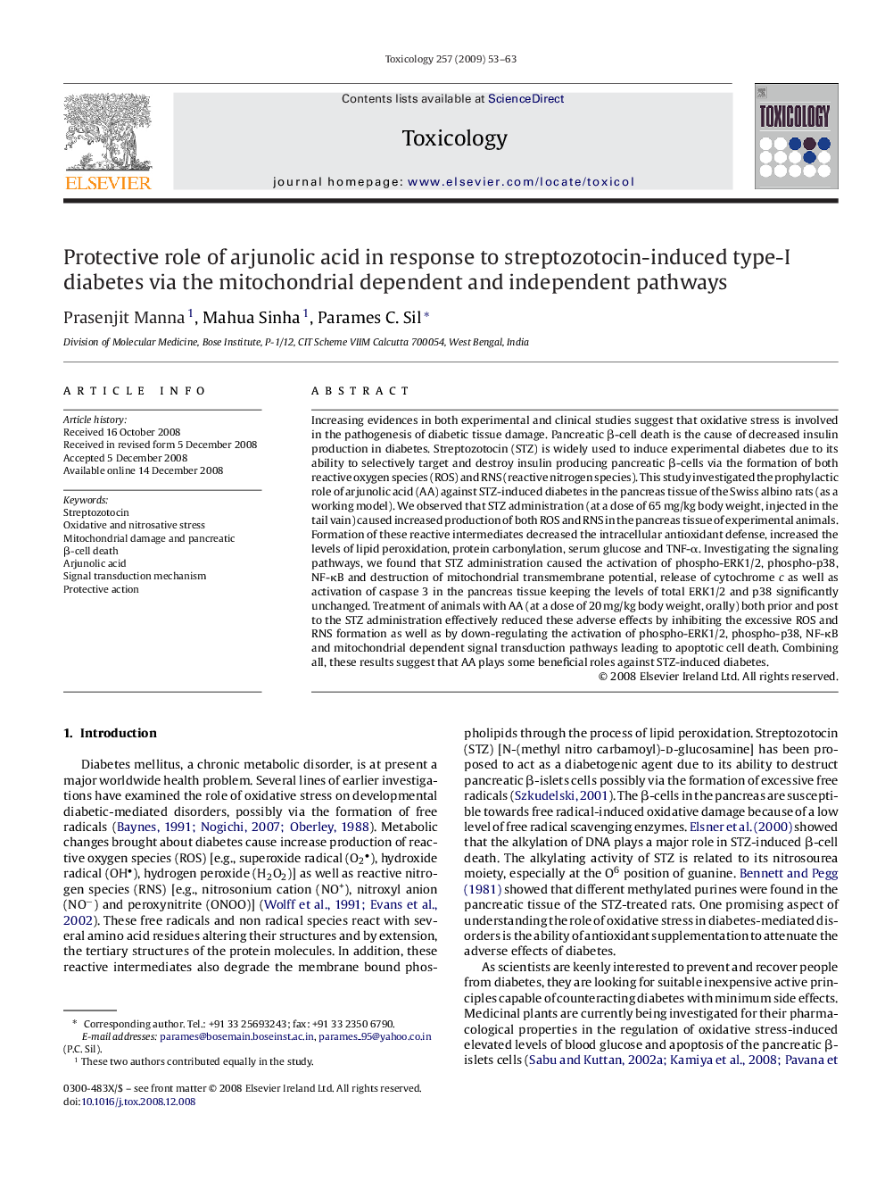 Protective role of arjunolic acid in response to streptozotocin-induced type-I diabetes via the mitochondrial dependent and independent pathways