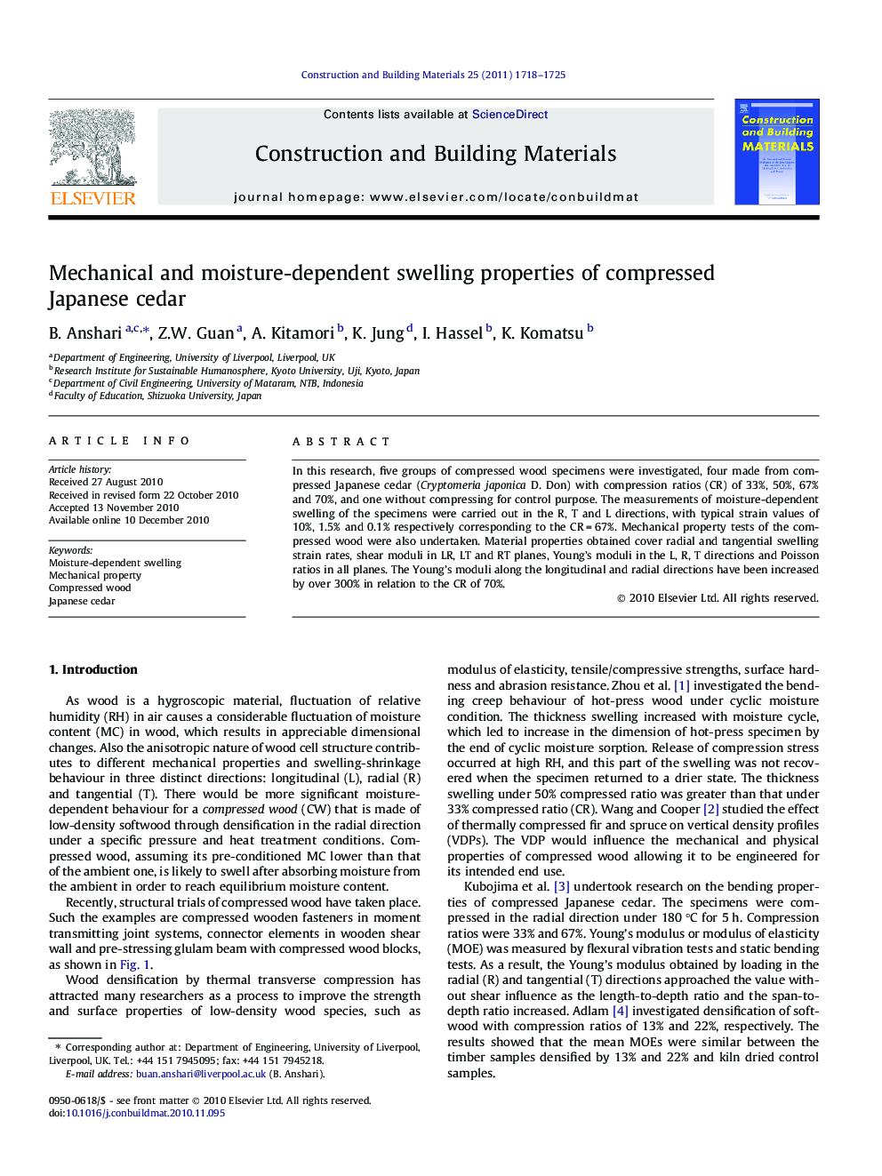 Mechanical and moisture-dependent swelling properties of compressed Japanese cedar