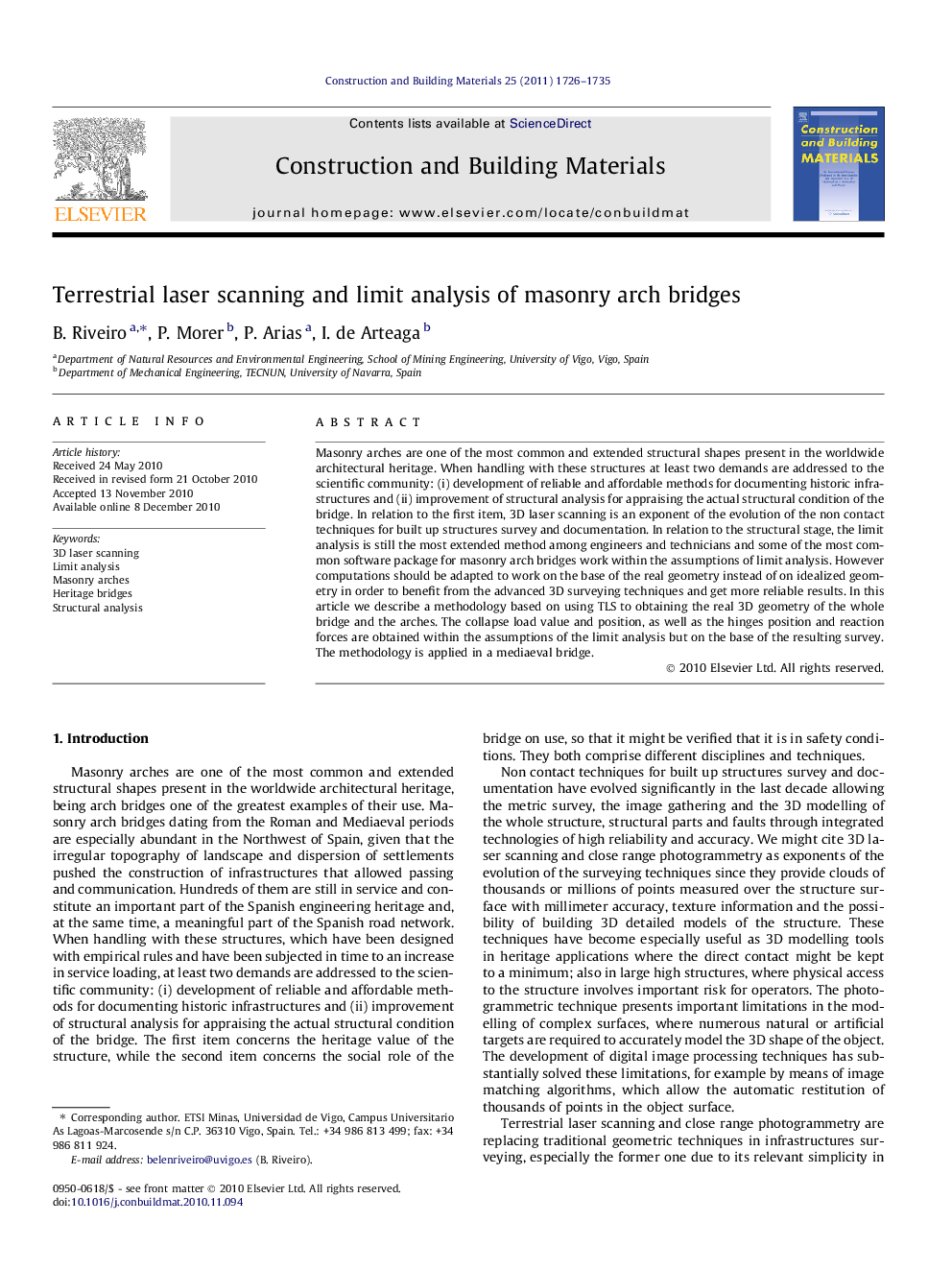 Terrestrial laser scanning and limit analysis of masonry arch bridges