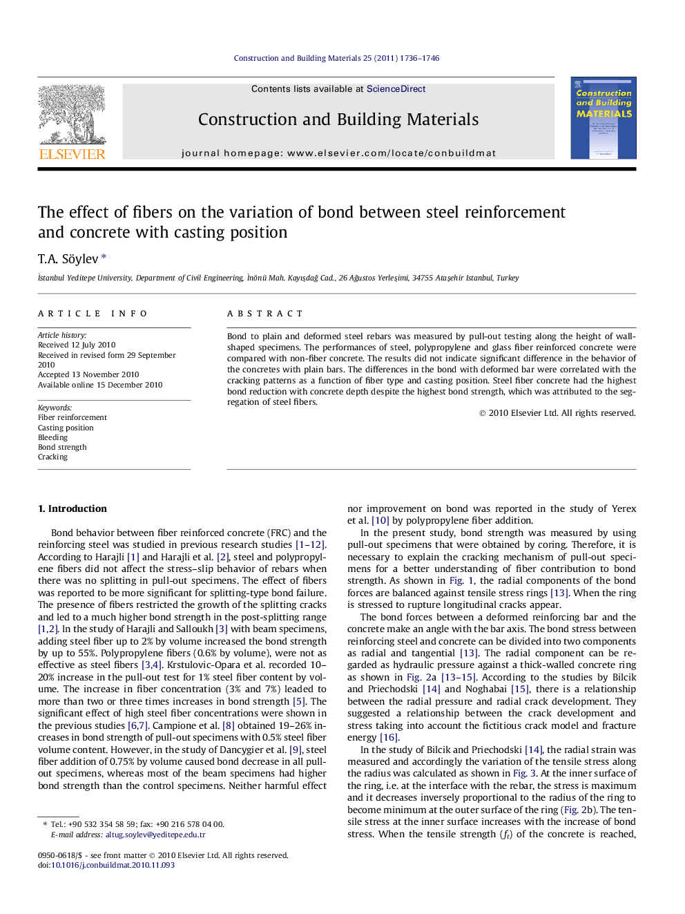 The effect of fibers on the variation of bond between steel reinforcement and concrete with casting position