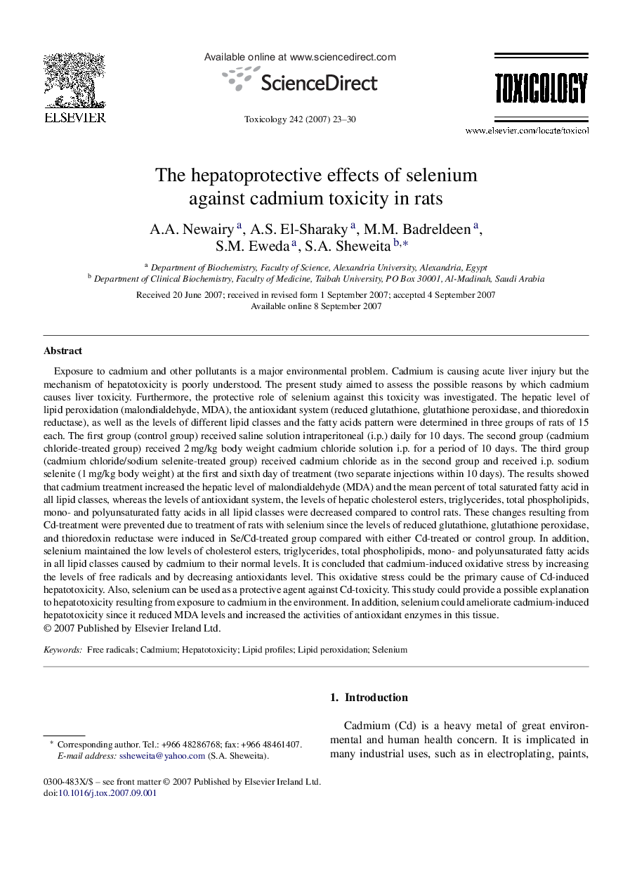 The hepatoprotective effects of selenium against cadmium toxicity in rats
