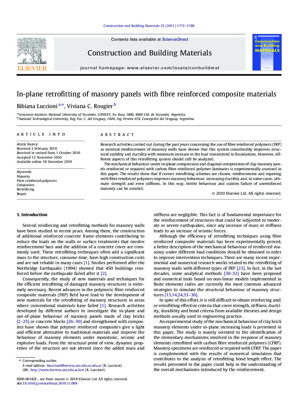 In-plane retrofitting of masonry panels with fibre reinforced composite materials