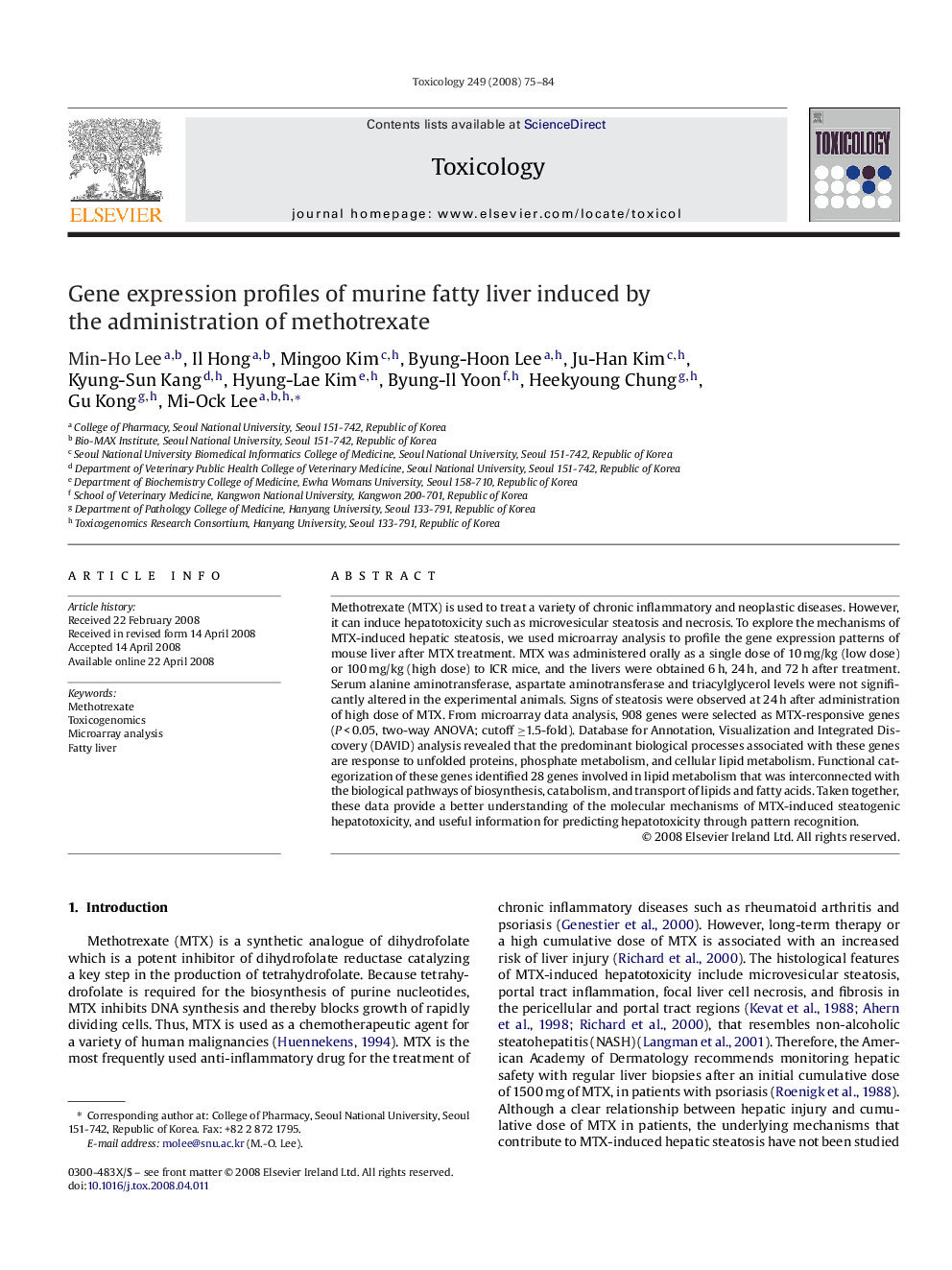 Gene expression profiles of murine fatty liver induced by the administration of methotrexate