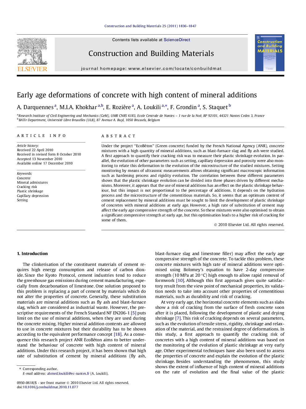 Early age deformations of concrete with high content of mineral additions