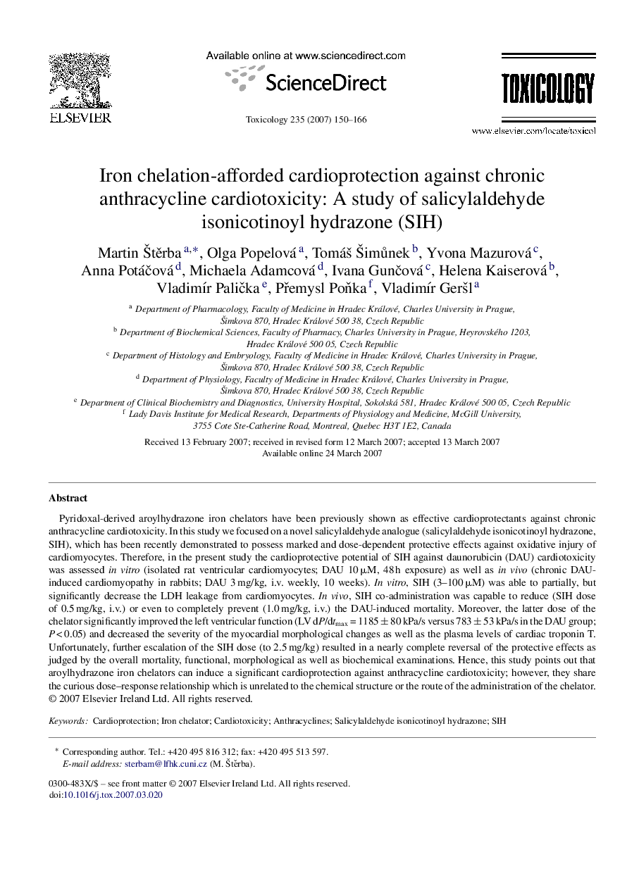 Iron chelation-afforded cardioprotection against chronic anthracycline cardiotoxicity: A study of salicylaldehyde isonicotinoyl hydrazone (SIH)