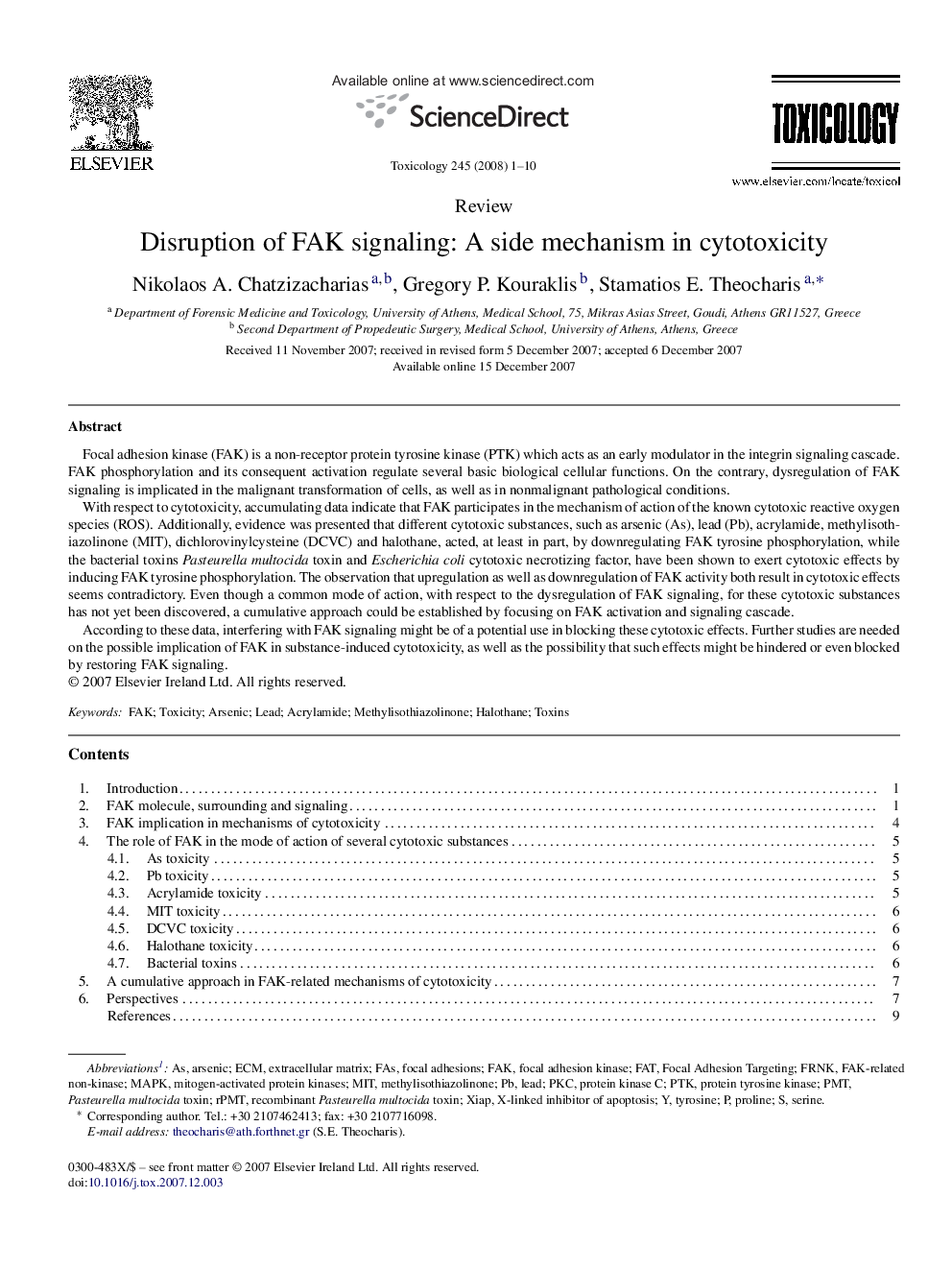 عکس صفحه اول مقاله: Disruption of FAK signaling: A side mechanism in cytotoxicity Disruption of FAK signaling: A side mechanism in cytotoxicity