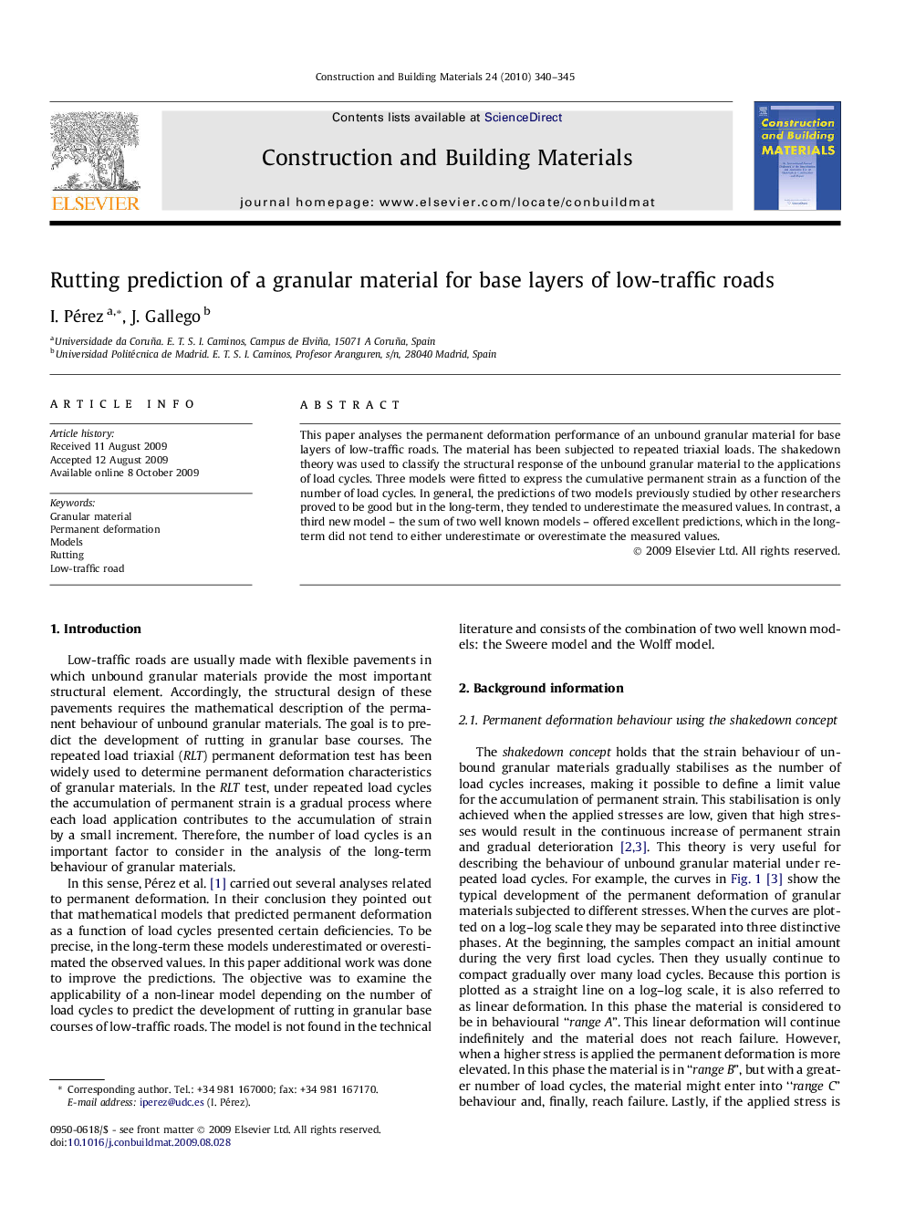 Rutting prediction of a granular material for base layers of low-traffic roads