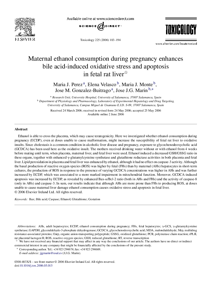 Maternal ethanol consumption during pregnancy enhances bile acid-induced oxidative stress and apoptosis in fetal rat liver 