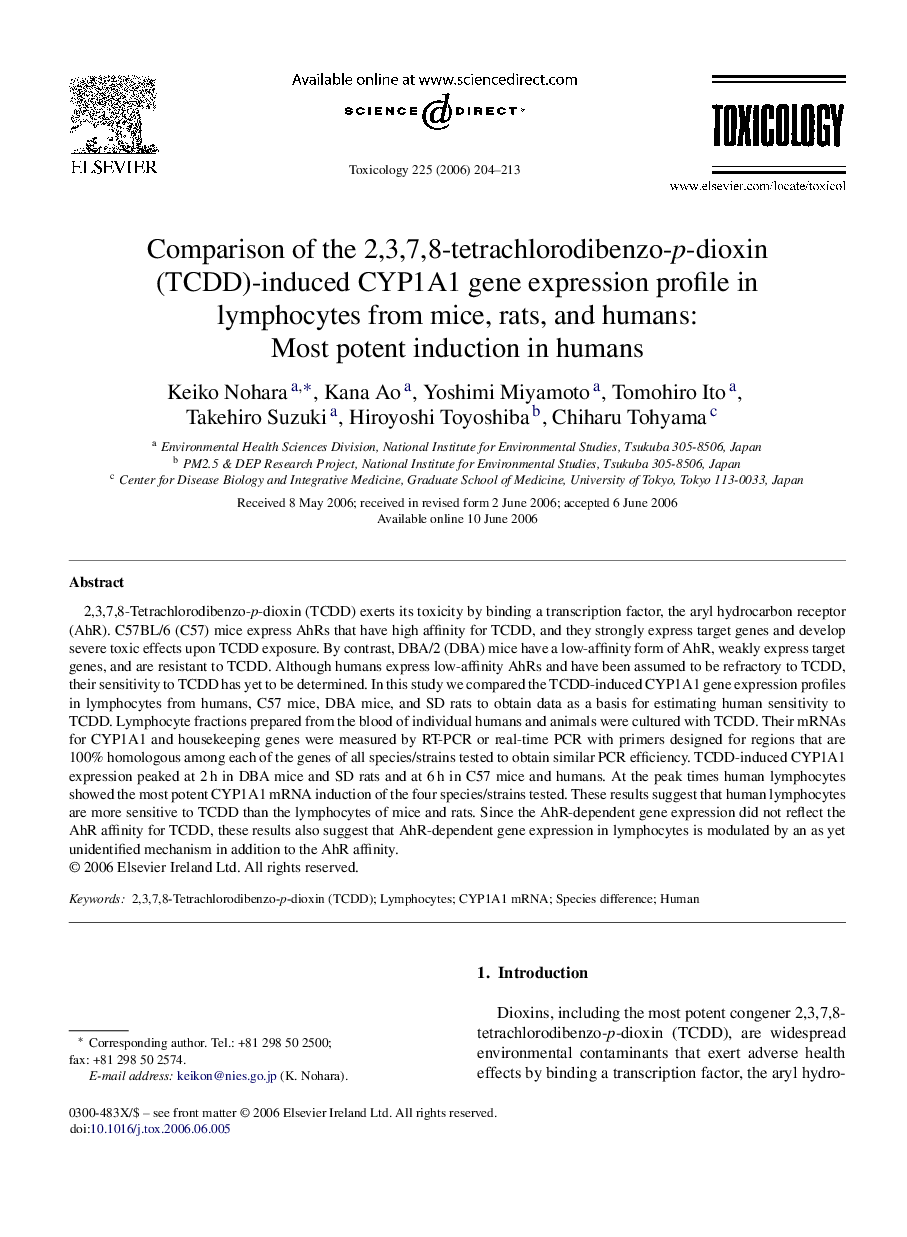 Comparison of the 2,3,7,8-tetrachlorodibenzo-p-dioxin (TCDD)-induced CYP1A1 gene expression profile in lymphocytes from mice, rats, and humans: Most potent induction in humans