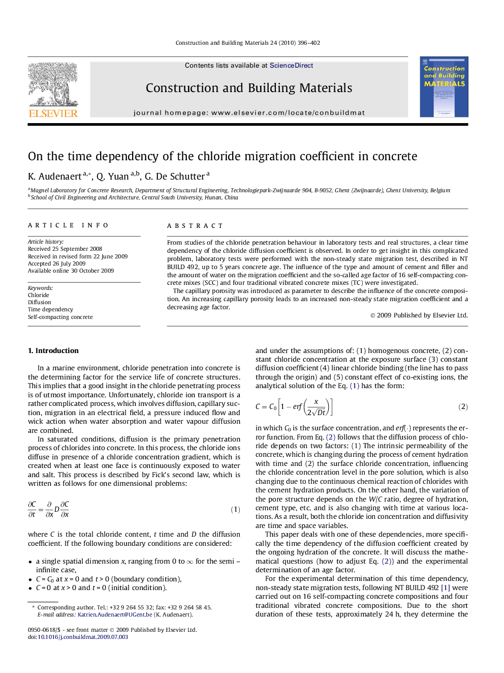 On the time dependency of the chloride migration coefficient in concrete