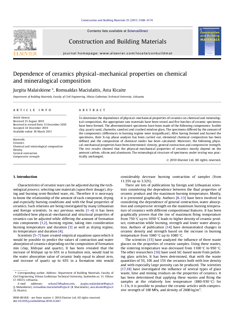 Dependence of ceramics physical–mechanical properties on chemical and mineralogical composition