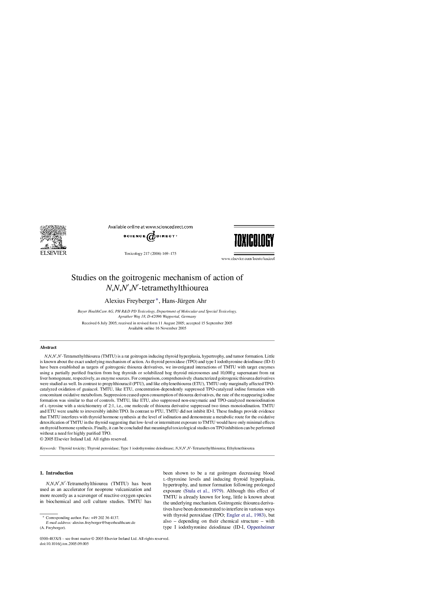 Studies on the goitrogenic mechanism of action of N,N,Nâ²,Nâ²-tetramethylthiourea