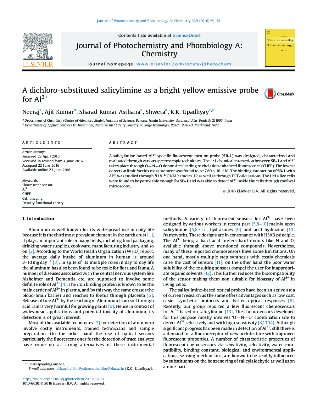 A dichloro-substituted salicylimine as a bright yellow emissive probe for Al3+