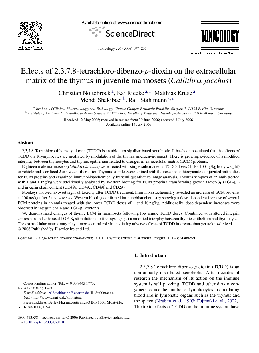 Effects of 2,3,7,8-tetrachloro-dibenzo-p-dioxin on the extracellular matrix of the thymus in juvenile marmosets (Callithrix jacchus)