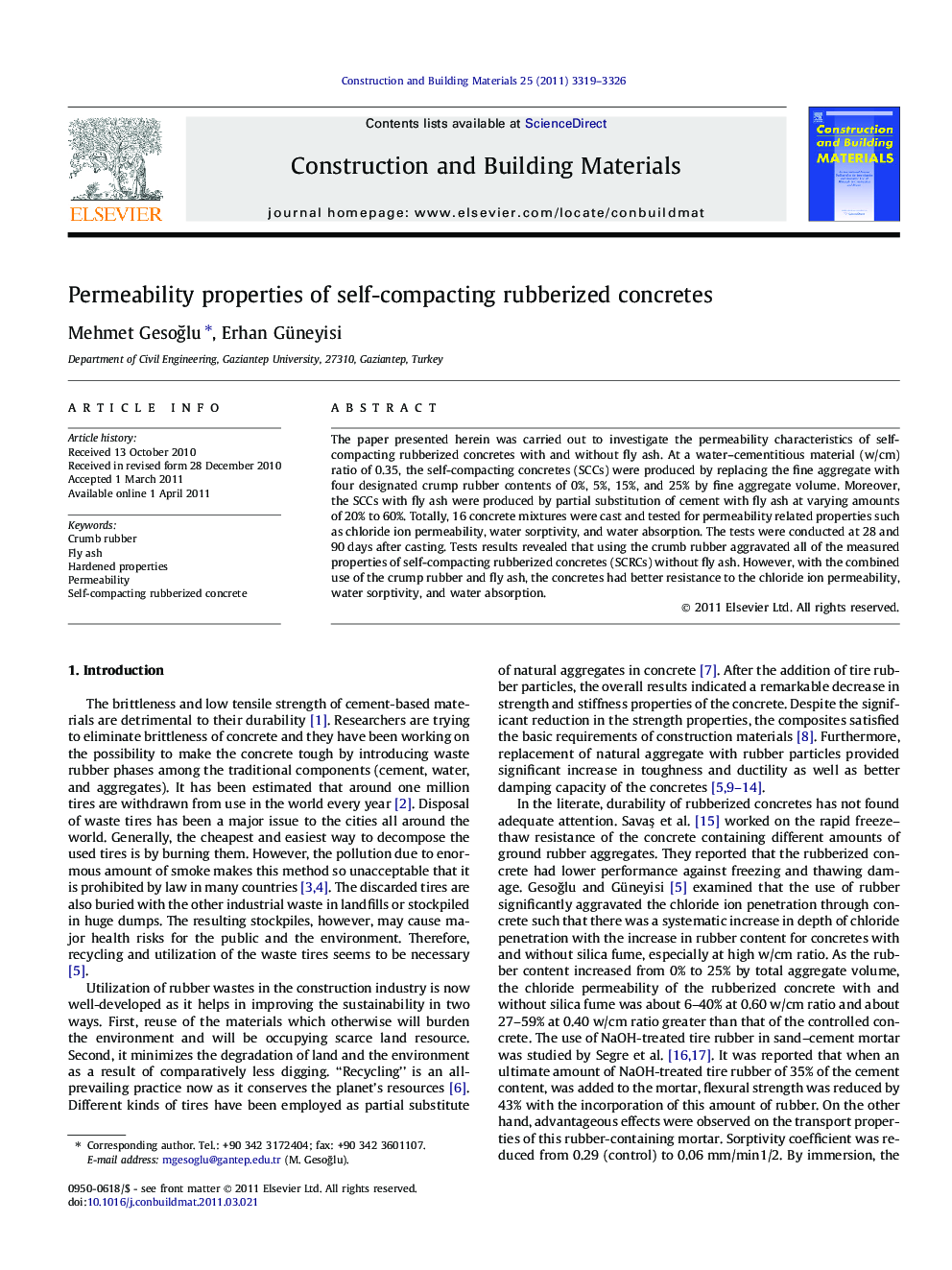 Permeability properties of self-compacting rubberized concretes