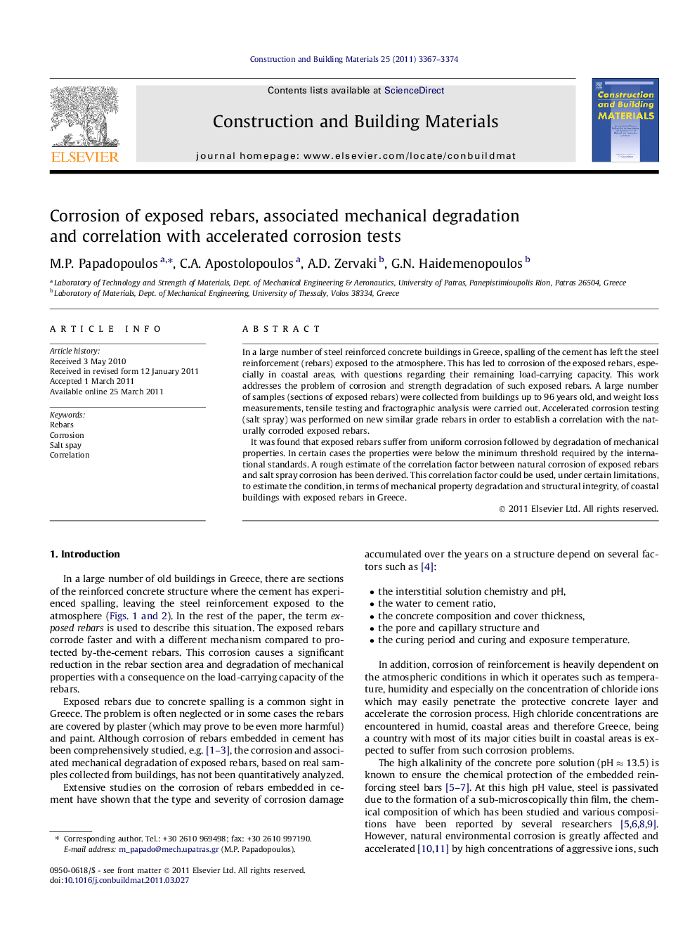 Corrosion of exposed rebars, associated mechanical degradation and correlation with accelerated corrosion tests