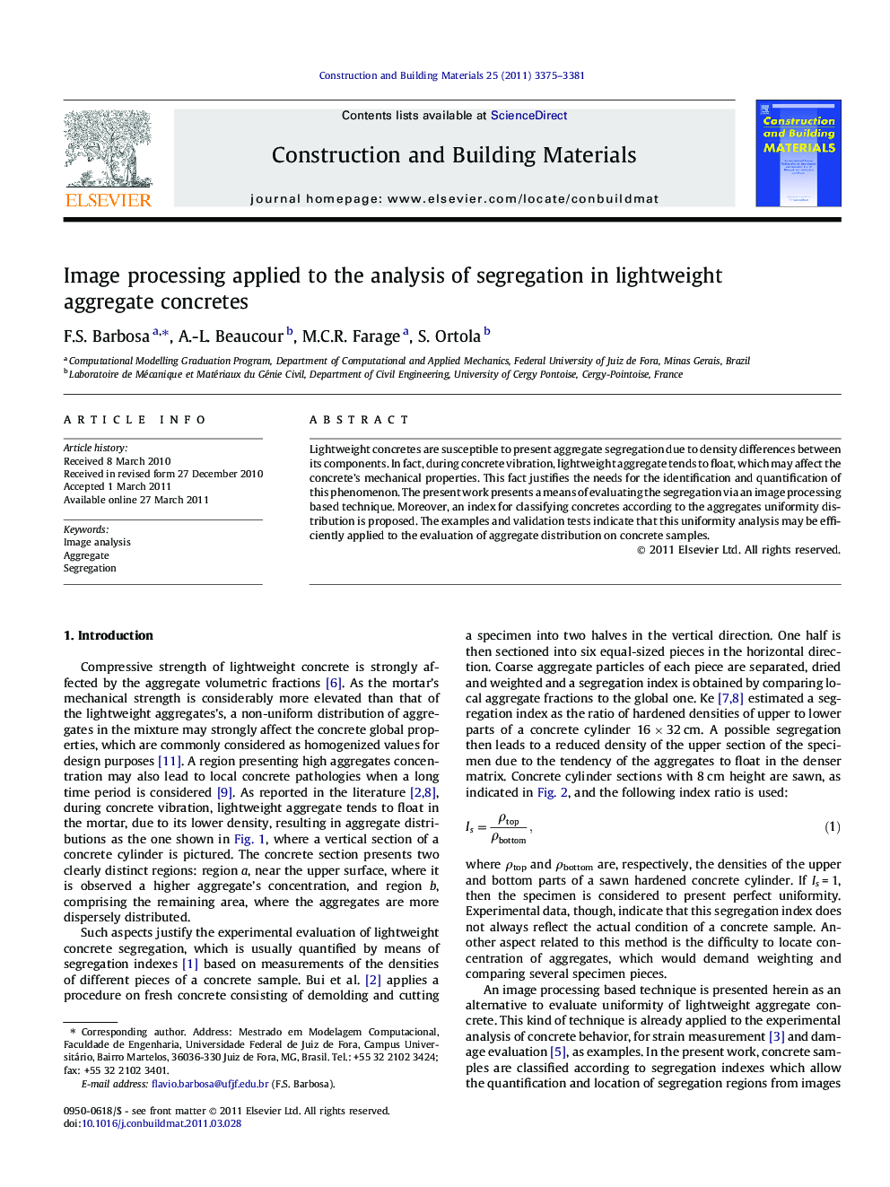 Image processing applied to the analysis of segregation in lightweight aggregate concretes