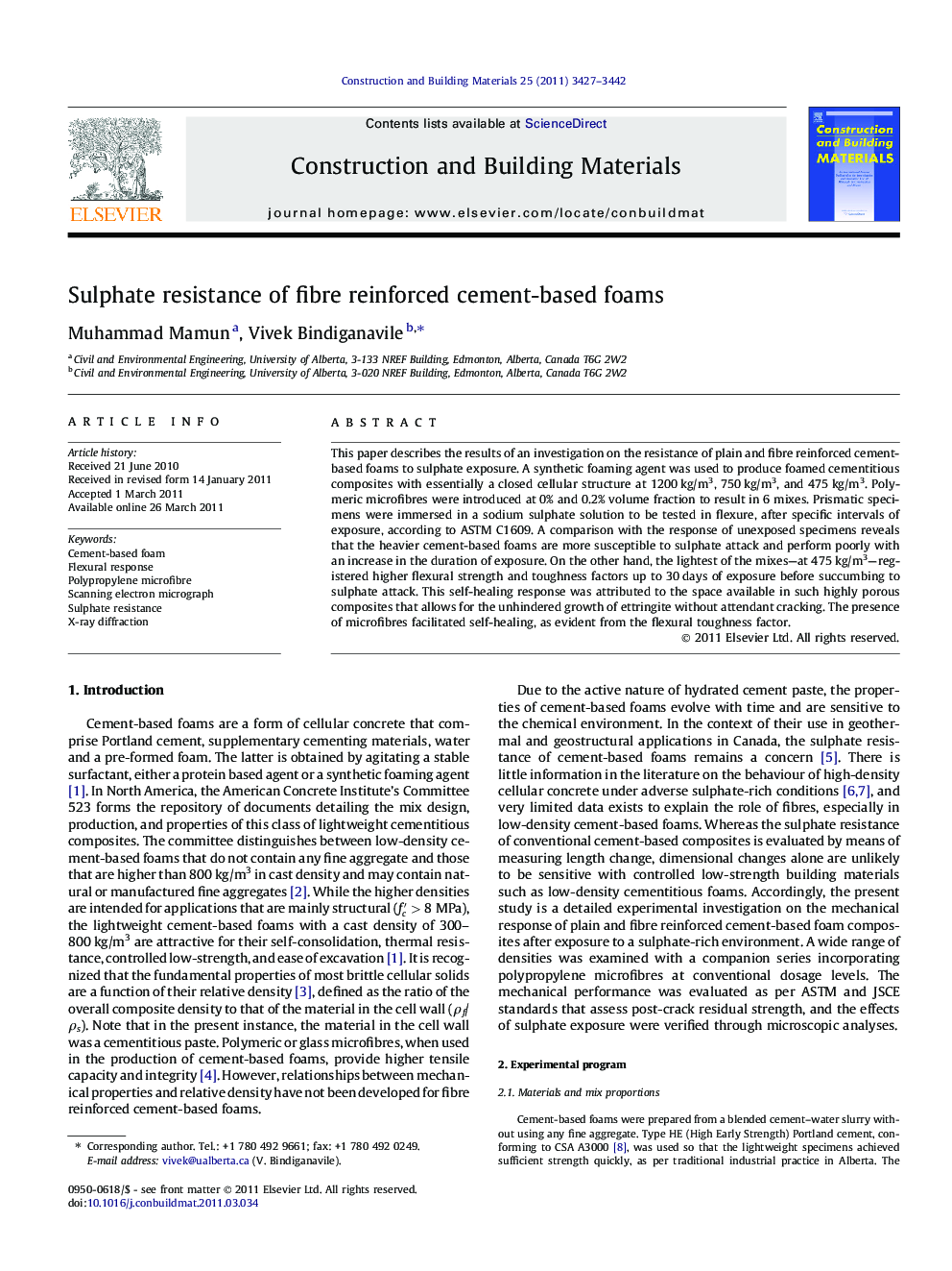 Sulphate resistance of fibre reinforced cement-based foams