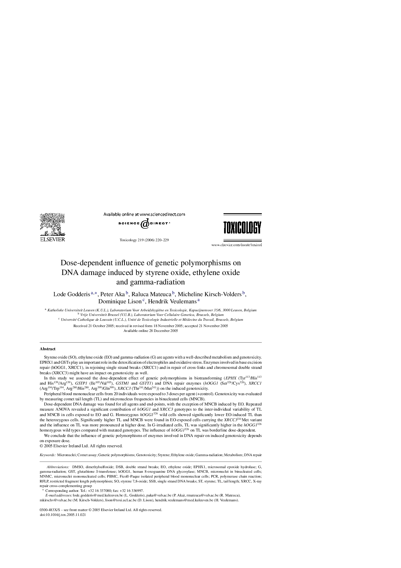 Dose-dependent influence of genetic polymorphisms on DNA damage induced by styrene oxide, ethylene oxide and gamma-radiation