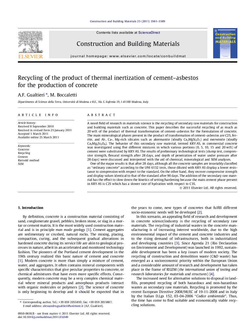 Recycling of the product of thermal inertization of cement–asbestos for the production of concrete