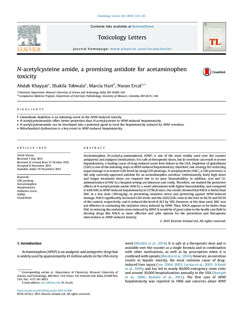 N-acetylcysteine amide, a promising antidote for acetaminophen toxicity