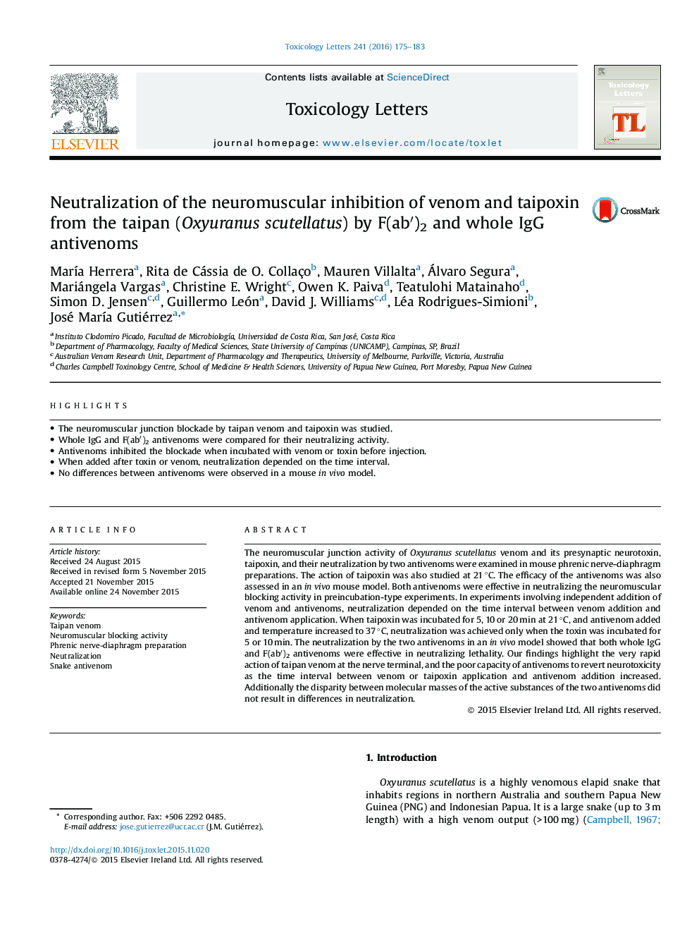 Neutralization of the neuromuscular inhibition of venom and taipoxin from the taipan (Oxyuranus scutellatus) by F(ab′)2 and whole IgG antivenoms