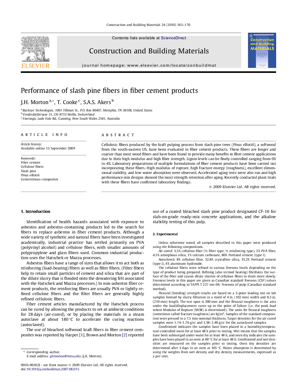 Performance of slash pine fibers in fiber cement products