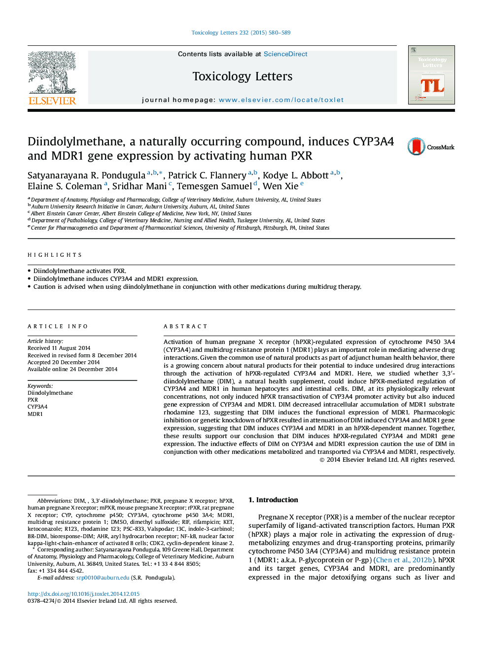 Diindolylmethane, a naturally occurring compound, induces CYP3A4 and MDR1 gene expression by activating human PXR