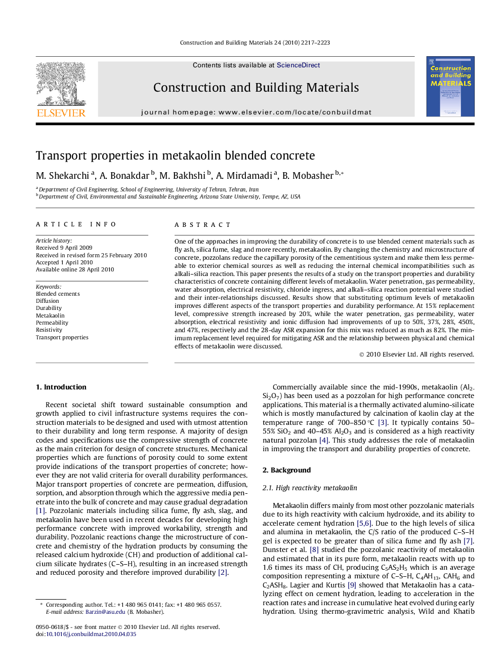 Transport properties in metakaolin blended concrete