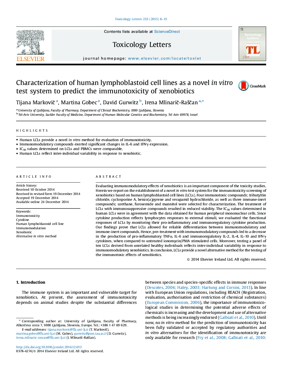 Characterization of human lymphoblastoid cell lines as a novel in vitro test system to predict the immunotoxicity of xenobiotics