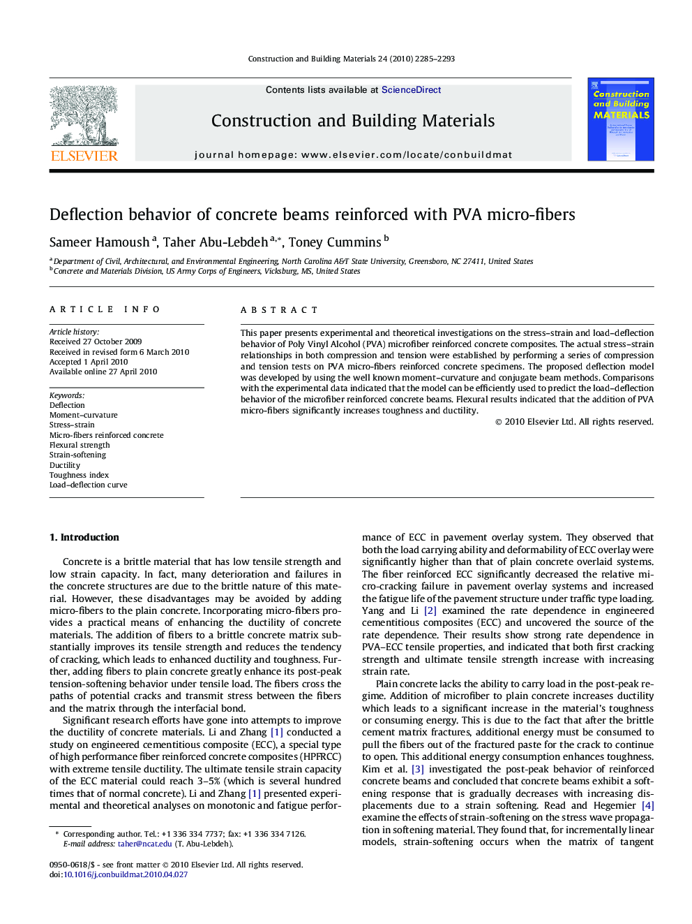 Deflection behavior of concrete beams reinforced with PVA micro-fibers