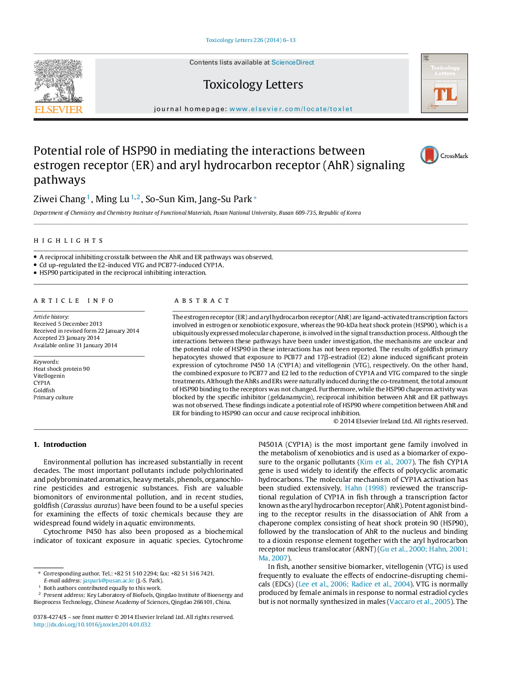 Potential role of HSP90 in mediating the interactions between estrogen receptor (ER) and aryl hydrocarbon receptor (AhR) signaling pathways