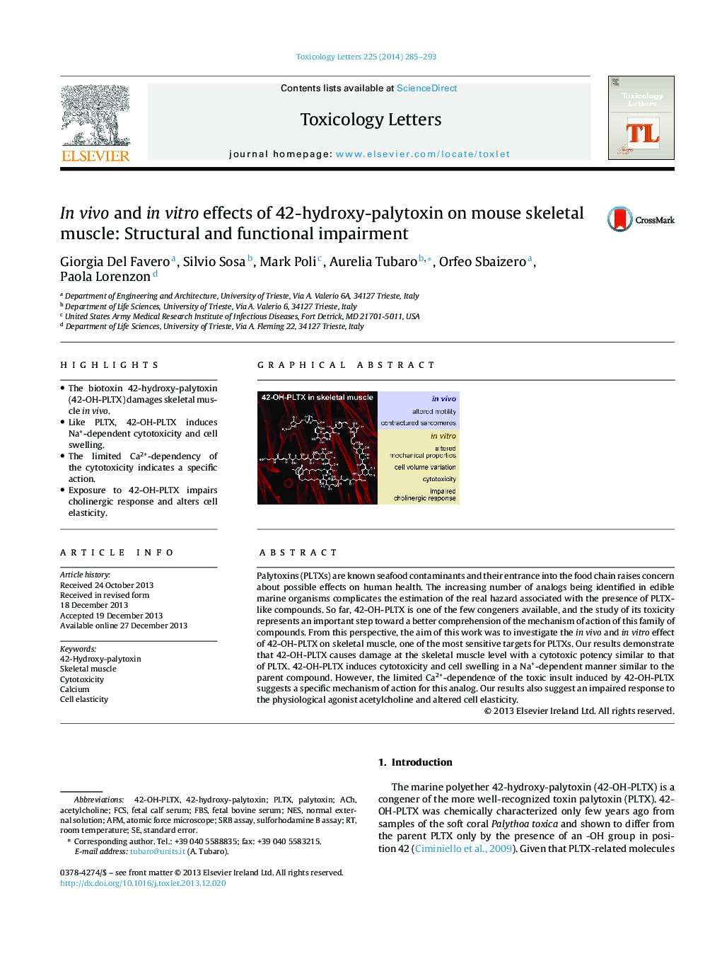 In vivo and in vitro effects of 42-hydroxy-palytoxin on mouse skeletal muscle: Structural and functional impairment