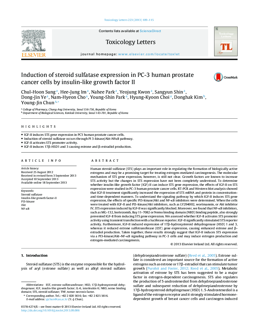 Induction of steroid sulfatase expression in PC-3 human prostate cancer cells by insulin-like growth factor II