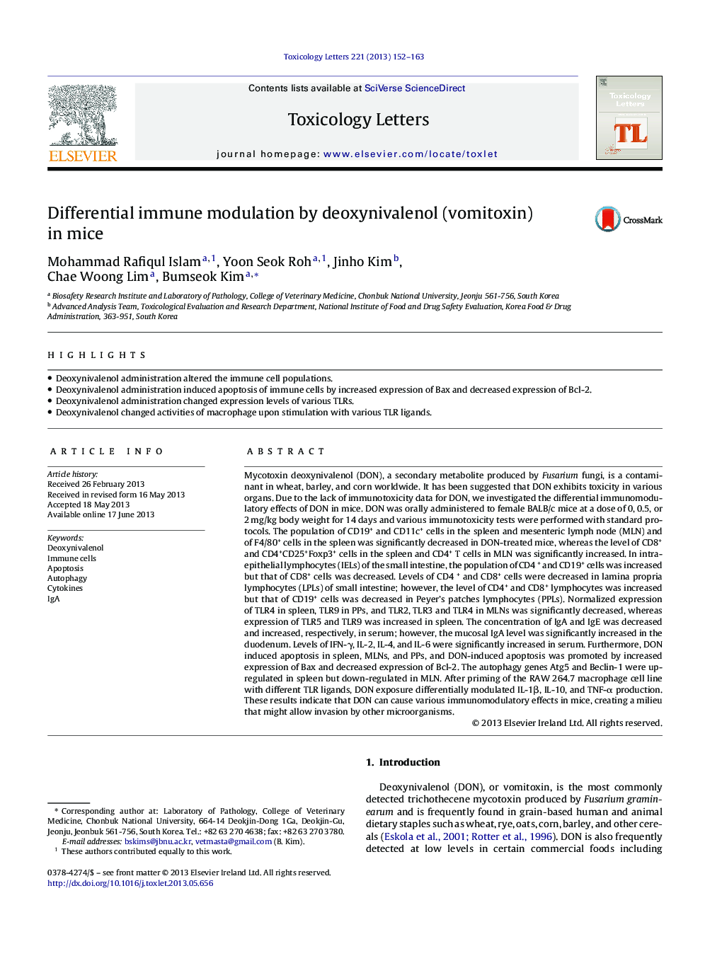 Differential immune modulation by deoxynivalenol (vomitoxin) in mice