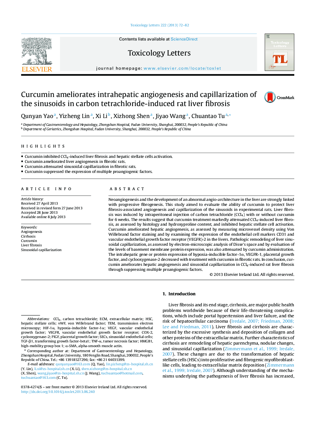 Curcumin ameliorates intrahepatic angiogenesis and capillarization of the sinusoids in carbon tetrachloride-induced rat liver fibrosis