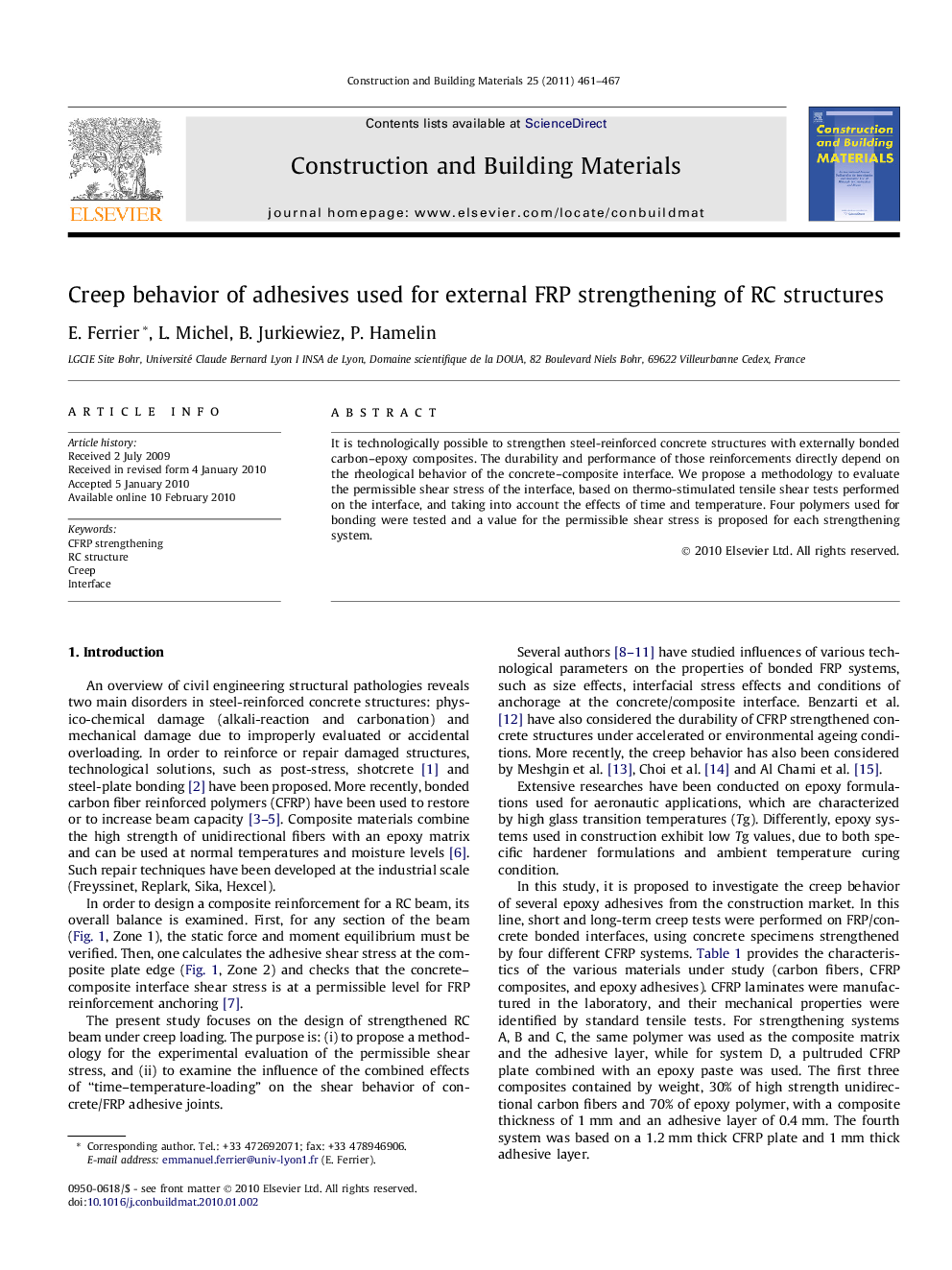 Creep behavior of adhesives used for external FRP strengthening of RC structures