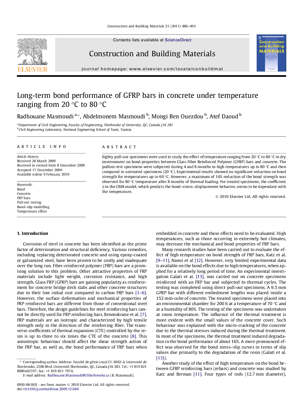 Long-term bond performance of GFRP bars in concrete under temperature ranging from 20 °C to 80 °C