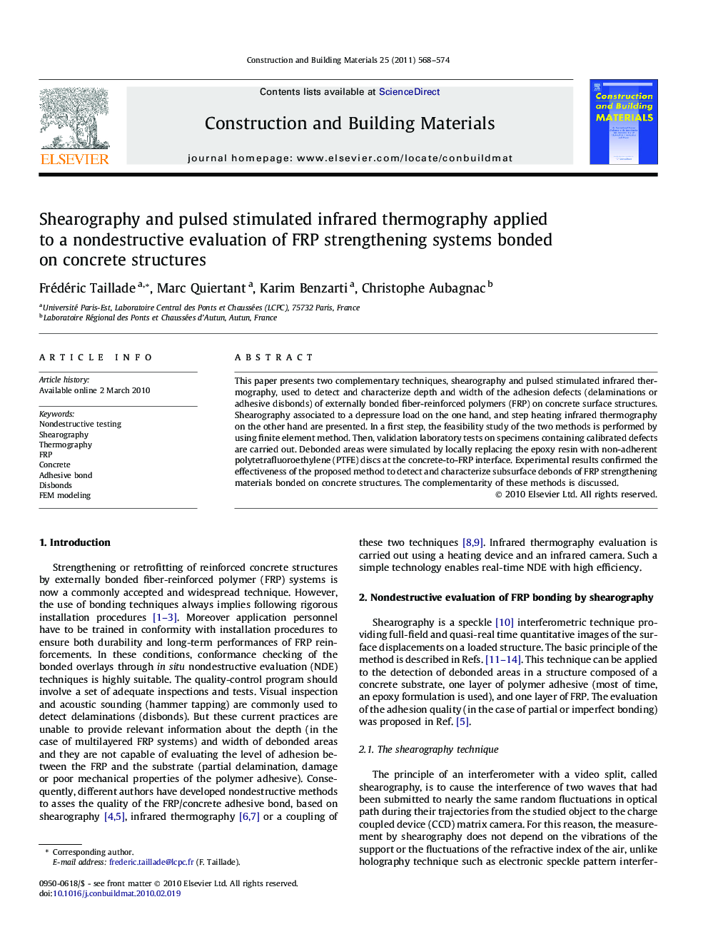 Shearography and pulsed stimulated infrared thermography applied to a nondestructive evaluation of FRP strengthening systems bonded on concrete structures