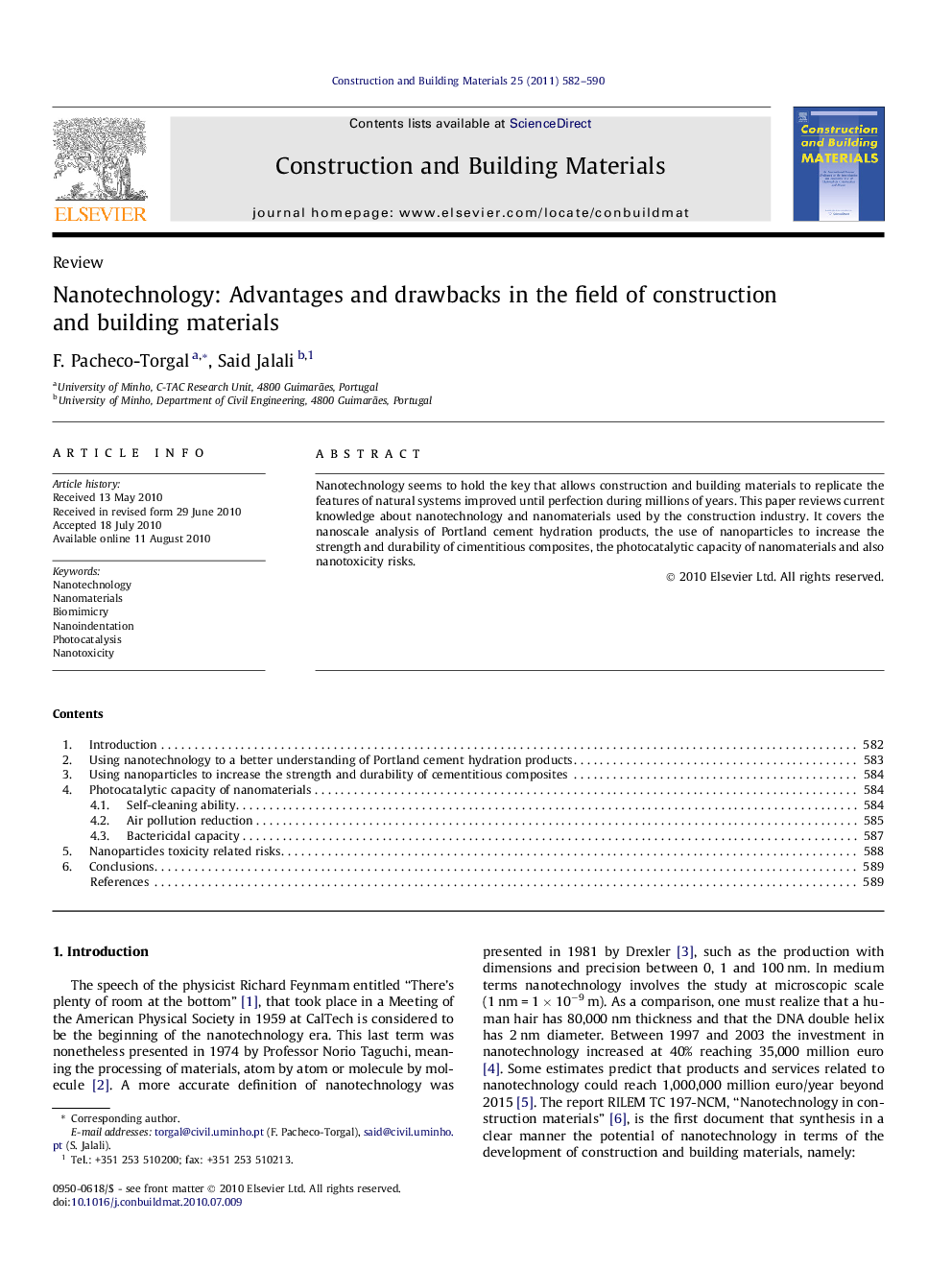 Nanotechnology: Advantages and drawbacks in the field of construction and building materials