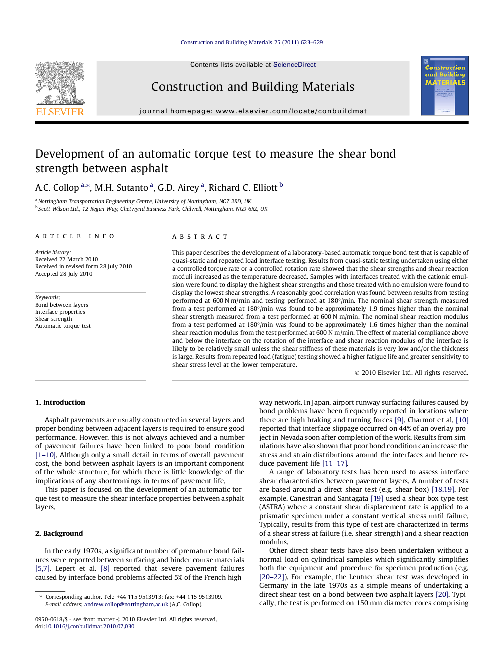 Development of an automatic torque test to measure the shear bond strength between asphalt