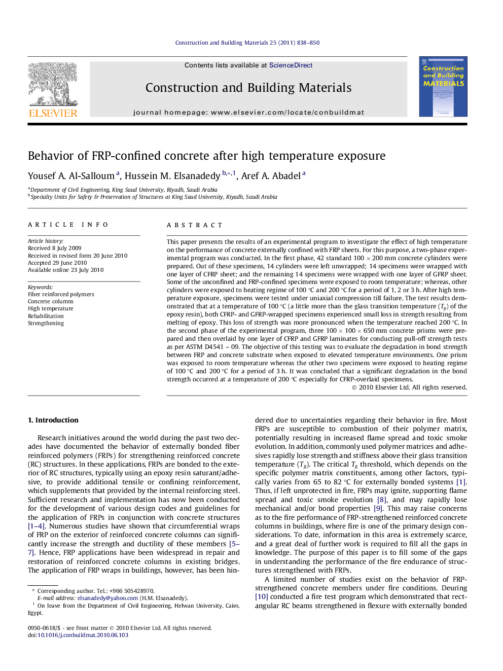 Behavior of FRP-confined concrete after high temperature exposure