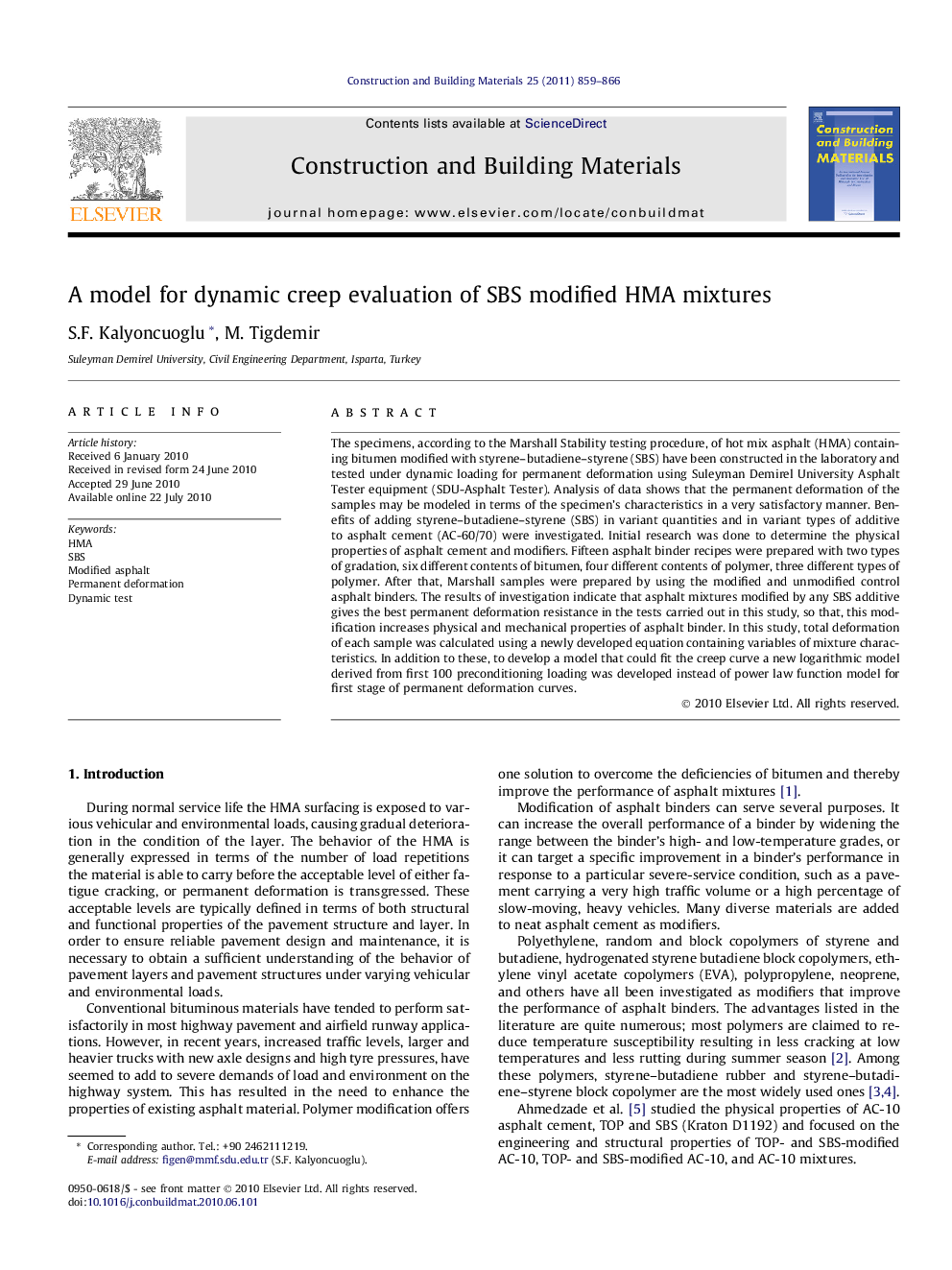 A model for dynamic creep evaluation of SBS modified HMA mixtures