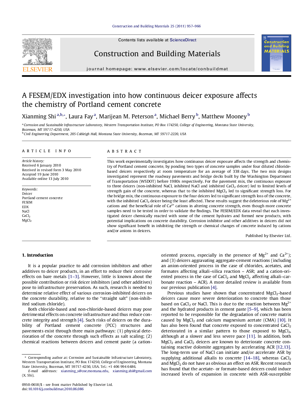 A FESEM/EDX investigation into how continuous deicer exposure affects the chemistry of Portland cement concrete