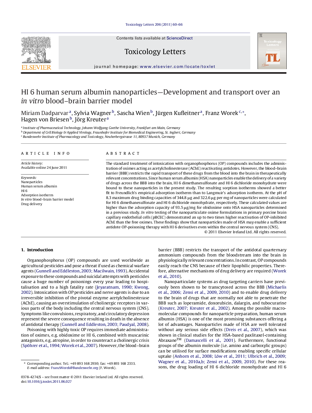 HI 6 human serum albumin nanoparticles—Development and transport over an in vitro blood–brain barrier model