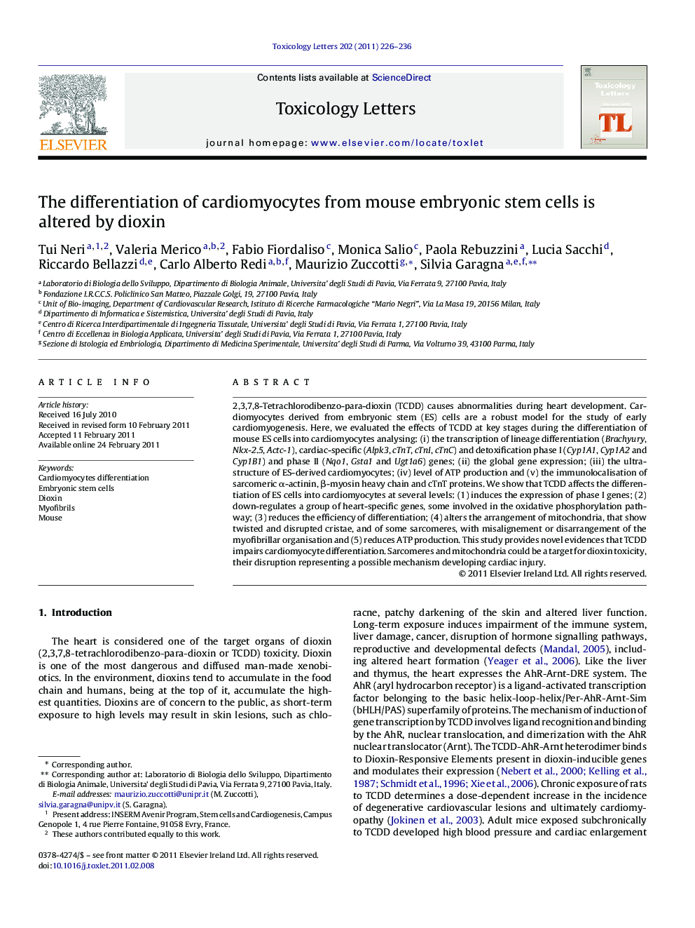 The differentiation of cardiomyocytes from mouse embryonic stem cells is altered by dioxin