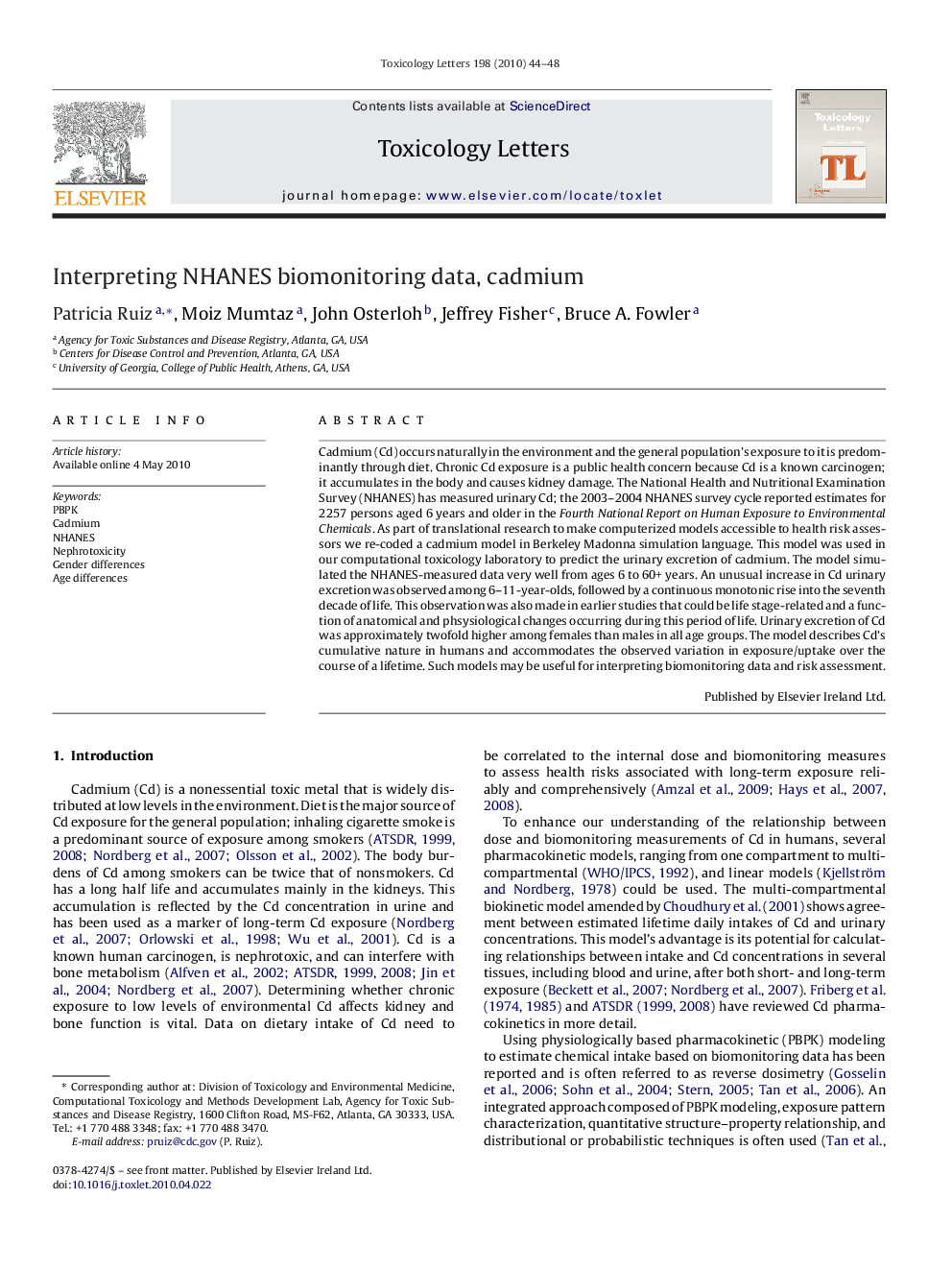 Interpreting NHANES biomonitoring data, cadmium